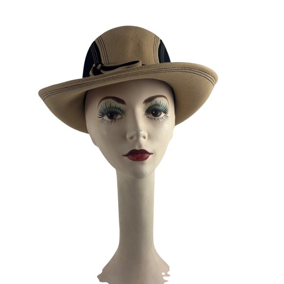 Vintage 60s Mod Fedora Womens Nadelle Beige Black Colorblock Furfelt Hat main image 11